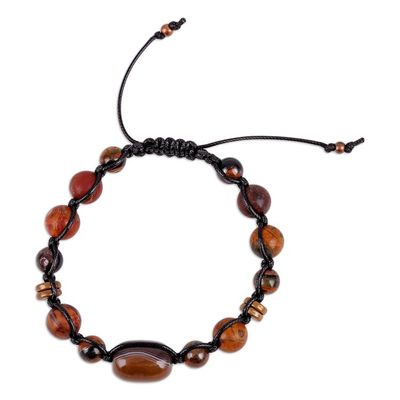 Alternate image for Multi-Gemstone Black Waxed Nylon Macrame Bracelet Weaving Courage