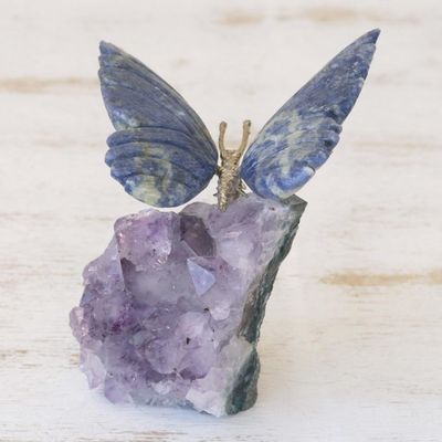 Alternate image for Petite Sodalite and Amethyst Morpho Butterfly Sculpture Blue Morpho Butterfly