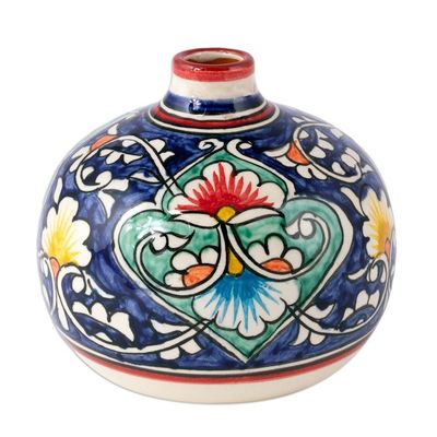 Alternate image for Colorful Glazed Ceramic Vase with Hand-Painted Floral Motifs Rishtan Orb