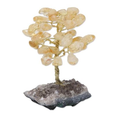 Alternate image for Citrine Gemstone Tree with an Amethyst Base from Brazil Sunny Leaves