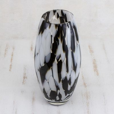Alternate image for Hand Blown Murano-Style Art Glass Vase in Black and White Elegant Drip