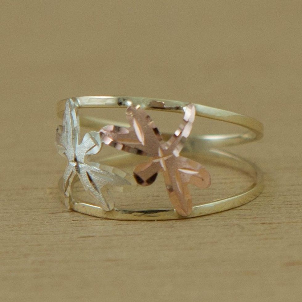 Yellow Rose and White Gold Dragonfly Band Ring from Brazil 'Dragonfly Encounter'