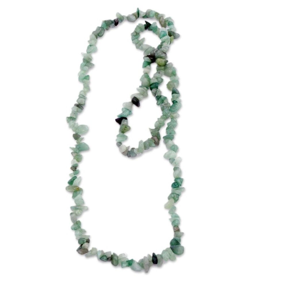 Brazil Artisan Crafted Green Quartz Beaded Long Necklace 'Verdant Meadows'