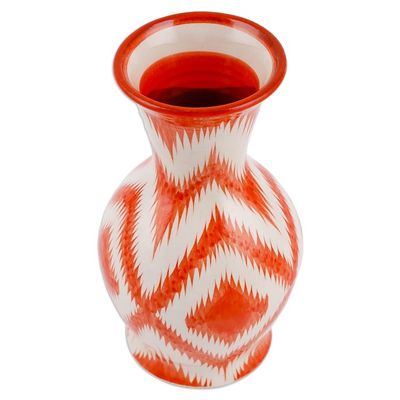 Alternate image for Orange and White Ikat-Patterned Glazed Ceramic Vase Ambitious Areas