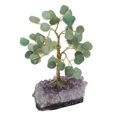 Alternate image for Quartz Gemstone Tree with an Amethyst Base from Brazil Verdant Leaves