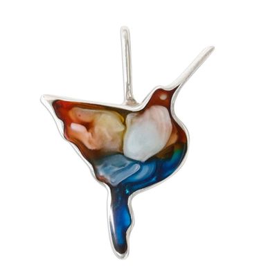 Alternate image for 950 Silver and Resin Hummingbird Pendant Handmade in Brazil Cheery Hummingbird
