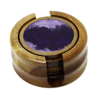 Alternate image for Handcrafted Stone Cedarwood Coasters Set of 6 with Holder Purple Cosmos