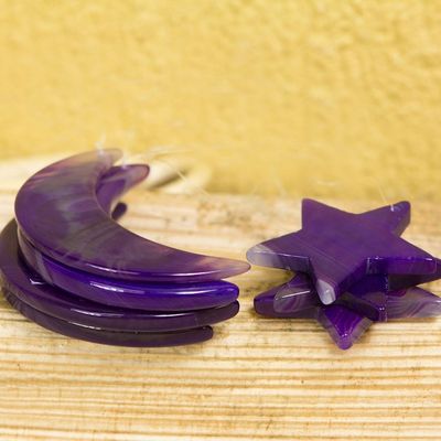 Alternate image for Purple Agate Moon and Star Wind Chimes from Brazil Purple Moon and Stars