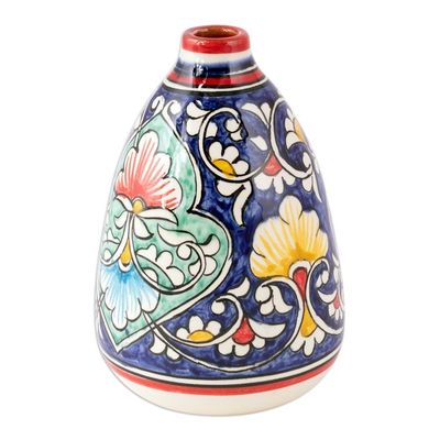 Alternate image for Glazed Ceramic Vase with Hand-Painted Floral  Leaf Motifs Fergana Flowers