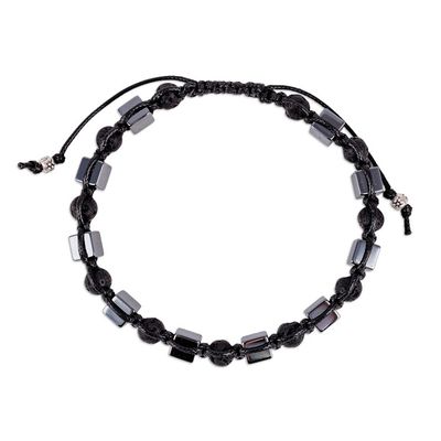 Alternate image for Handcrafted Dark Hematite and Obsidian Macrame Bracelet Bold Mysticism