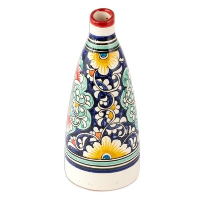 Alternate image for Hand-Painted Glazed Ceramic Vase with Floral and Leaf Motif Uzbek Spring