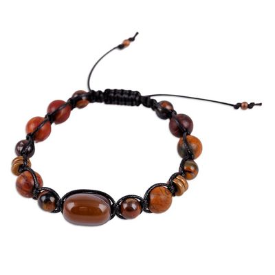 Alternate image for Multi-Gemstone Black Waxed Nylon Macrame Bracelet Weaving Courage