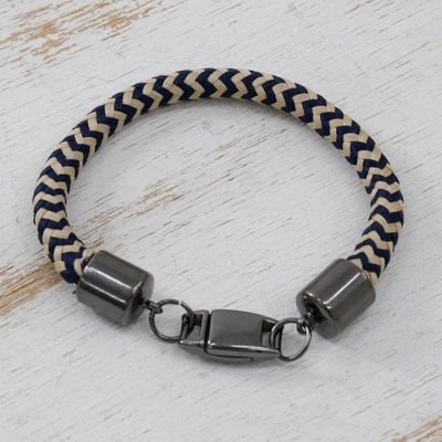 Alternate image for Beige and Navy Striped Cotton Cord Bracelet from Brazil Nautical Navy