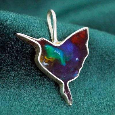 Alternate image for 950 Silver and Resin Hummingbird Pendant Handmade in Brazil Cheery Hummingbird