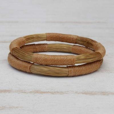 Alternate image for Pair of Handcrafted Golden Grass Bangle Bracelets Jalapo Equilibrium