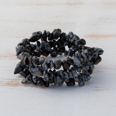 Alternate image for Obsidian Chip Beaded Stretch Bracelets Set of 3 Stormy Trio