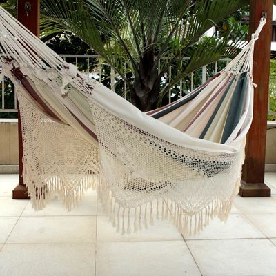 Alternate image for Brazilian Cotton Hammock Earth Tones Crocheted Trim Double Joyous Earth