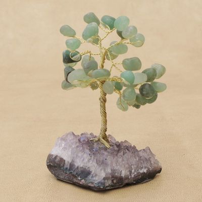 Alternate image for Quartz Gemstone Tree with an Amethyst Base from Brazil Verdant Leaves