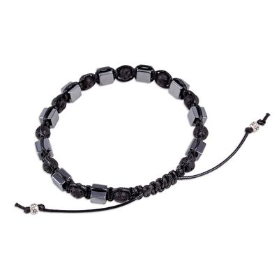 Alternate image for Handcrafted Dark Hematite and Obsidian Macrame Bracelet Bold Mysticism