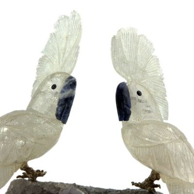 Alternate image for Hand Crafted Quartz and Amethyst Gemstone Sculpture Cockatoo Couple