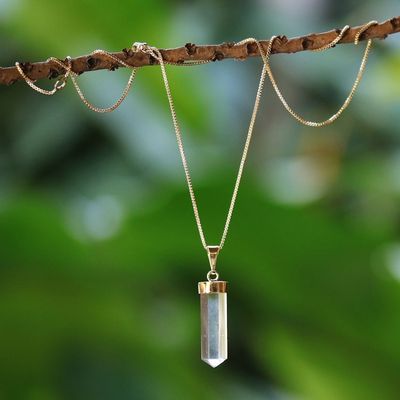 Alternate image for 18k Gold-Plated Brass and Crystal Quartz Necklace Golden Clarity