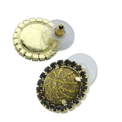 Alternate image for Brazilian Golden Grass and Rhinestone Button Earrings Bright Halo