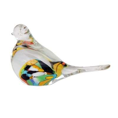 Alternate image for Handblown Brazilian Colorful Bird Art Glass Paperweight Confetti Canary