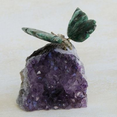 Alternate image for Serpentinite and Amethyst Butterfly Gemstone Figurine Forest Wings
