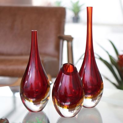 Alternate image for Ruby Red Murano Inspired Art Glass Vases Set Levitating Ruby