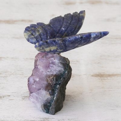 Alternate image for Petite Sodalite and Amethyst Morpho Butterfly Sculpture Blue Morpho Butterfly