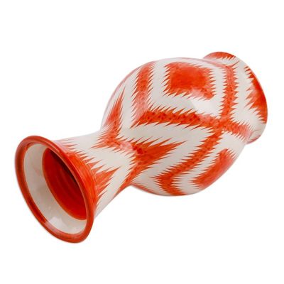 Alternate image for Orange and White Ikat-Patterned Glazed Ceramic Vase Ambitious Areas