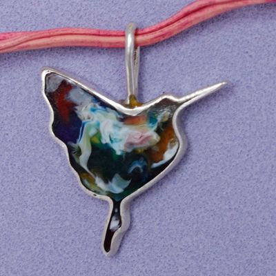 Alternate image for 950 Silver and Resin Hummingbird Pendant Handmade in Brazil Cheery Hummingbird