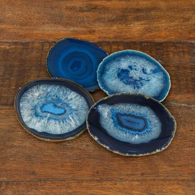 Alternate image for Natural Blue Agate Coasters Set of 4 from Brazil Freckles