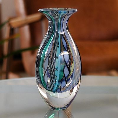Alternate image for Collectible Handblown Murano Inspired Art Vase Colors of Rio