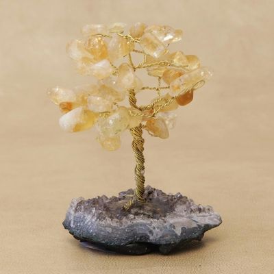 Alternate image for Citrine Gemstone Tree with an Amethyst Base from Brazil Sunny Leaves
