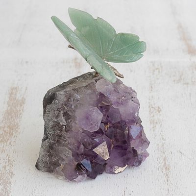 Alternate image for Quartz and Amethyst Butterfly Gemstone Sculpture from Brazil Verdant Wings