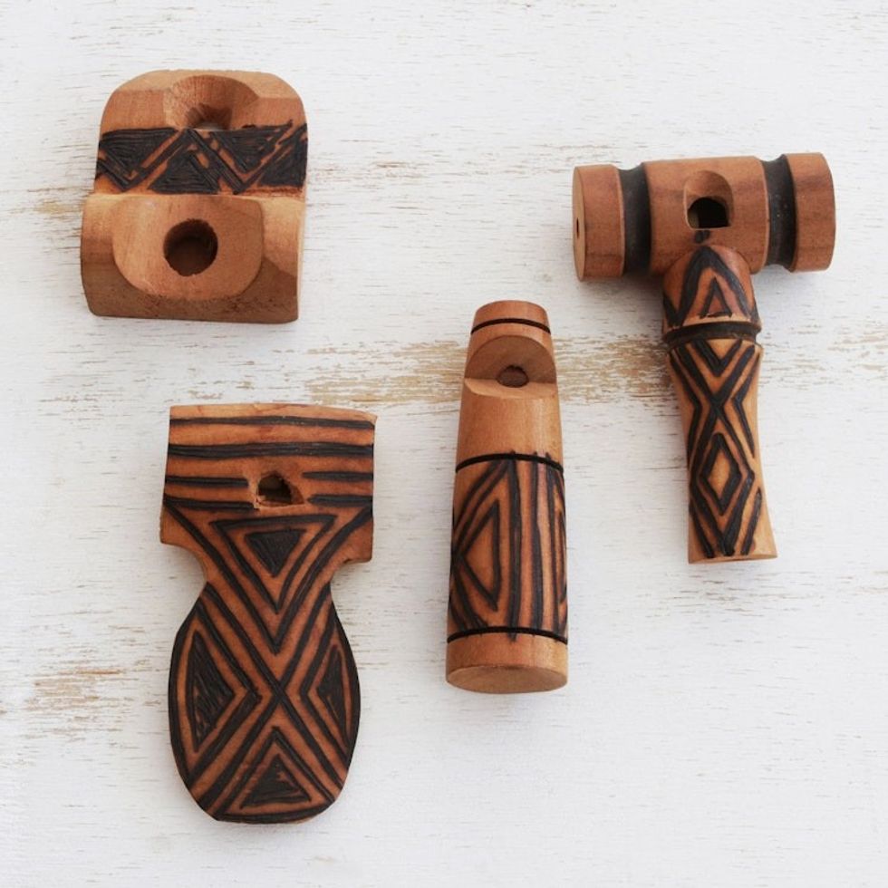 Hand Crafted Pataxo Bird call Whistles Set of 4 'Native Song'