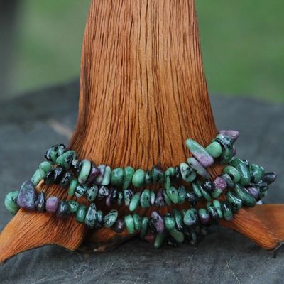 Alternate image for 3 Green and Purple Zoisite Beaded Bracelets from Brazil Amazon Forests