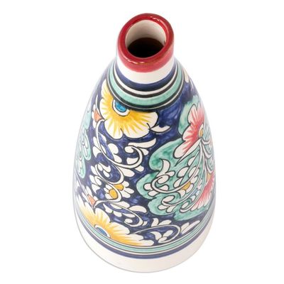 Alternate image for Hand-Painted Glazed Ceramic Vase with Floral and Leaf Motif Uzbek Spring