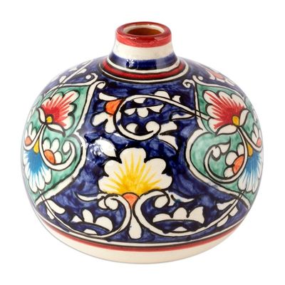Alternate image for Colorful Glazed Ceramic Vase with Hand-Painted Floral Motifs Rishtan Orb