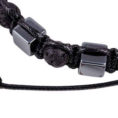 Alternate image for Handcrafted Dark Hematite and Obsidian Macrame Bracelet Bold Mysticism