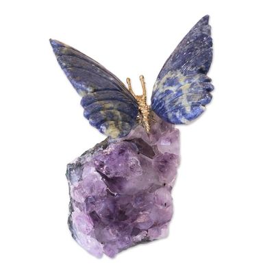 Alternate image for Petite Sodalite and Amethyst Morpho Butterfly Sculpture Blue Morpho Butterfly