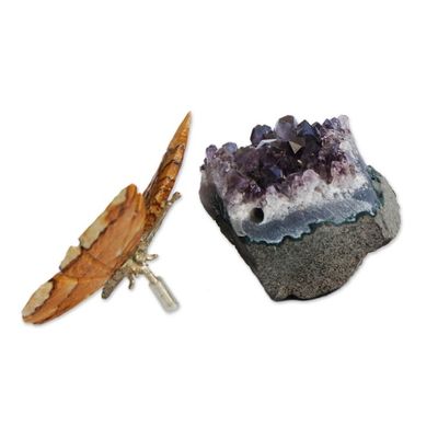 Alternate image for Jasper and Amethyst Butterfly Gemstone Figurine from Brazil Earthen Wings