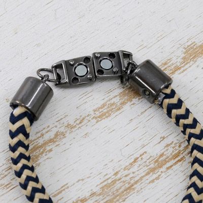 Alternate image for Beige and Navy Striped Cotton Cord Bracelet from Brazil Nautical Navy