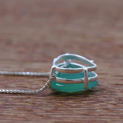 Alternate image for Brazil Heart-Shaped Faceted Chrysoprase Pendant Necklace Heart of Light