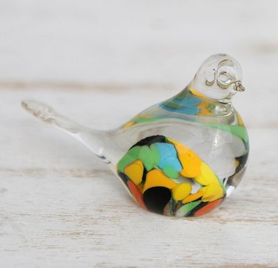 Alternate image for Handblown Brazilian Colorful Bird Art Glass Paperweight Confetti Canary