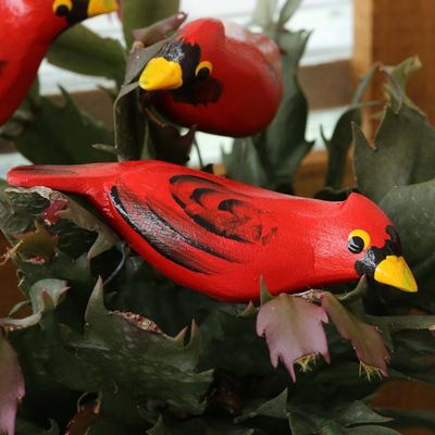 Alternate image for Wood Cardinal Ornaments Set of 5 Northern Cardinals