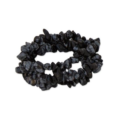 Alternate image for Obsidian Chip Beaded Stretch Bracelets Set of 3 Stormy Trio