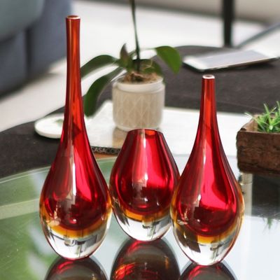Alternate image for Ruby Red Murano Inspired Art Glass Vases Set Levitating Ruby