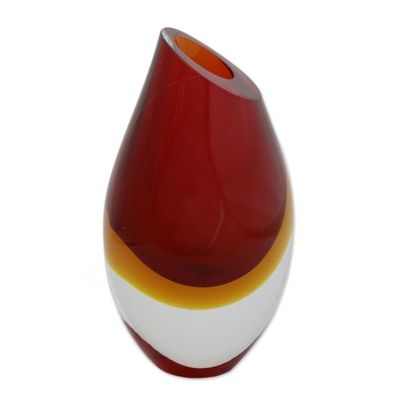 Alternate image for Red-Orange Murano-Inspired Art Glass Decorative Vase Fiery Droplet